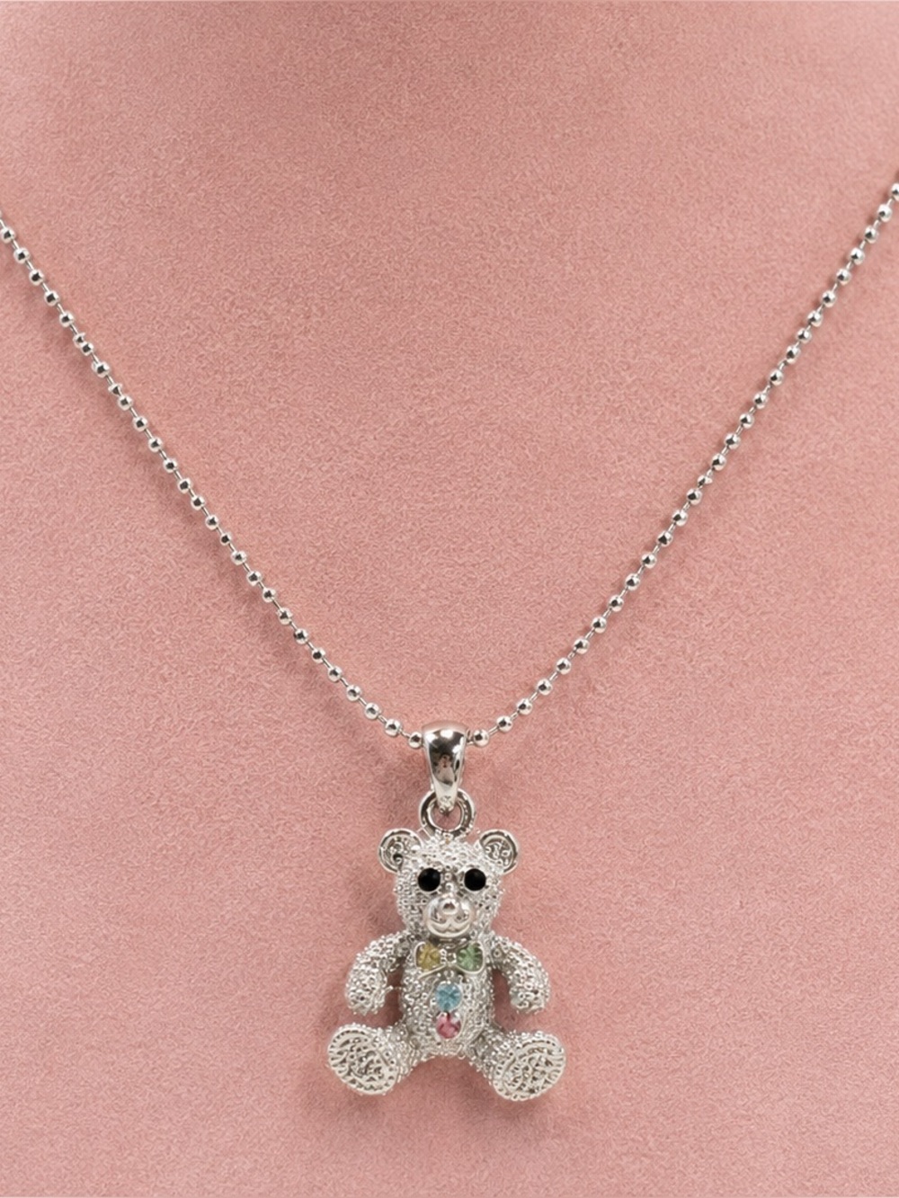 Silver Teddy Bear‎ Charm Pendant Necklace